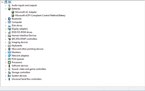 battery option in control panel