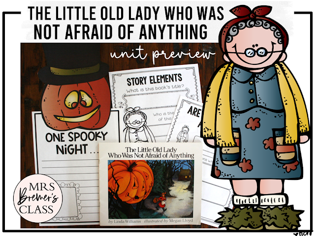 The Little Old Lady Who Was Not Afraid of Anything book activities unit with  literacy activities, reading printables, and a craft for Halloween in Kindergarten and First Grade
