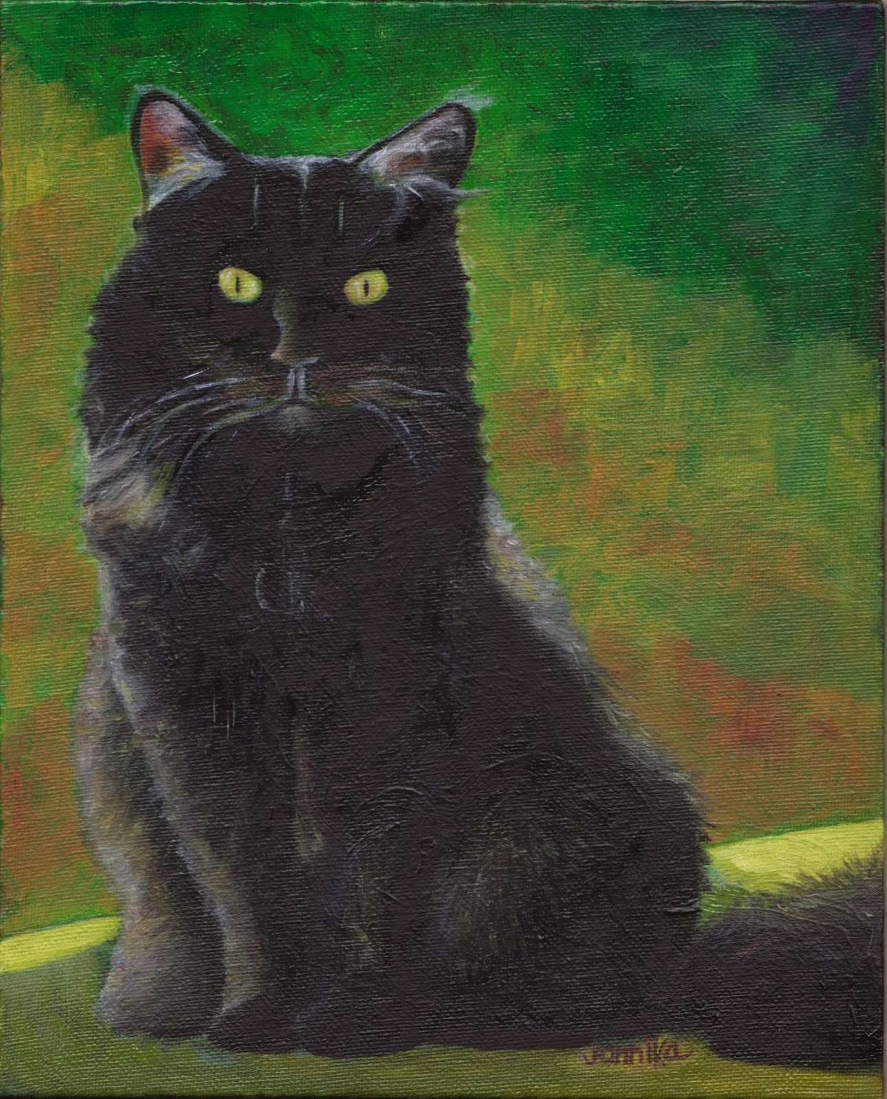 Power of the Flower Black Cat Oil Painting