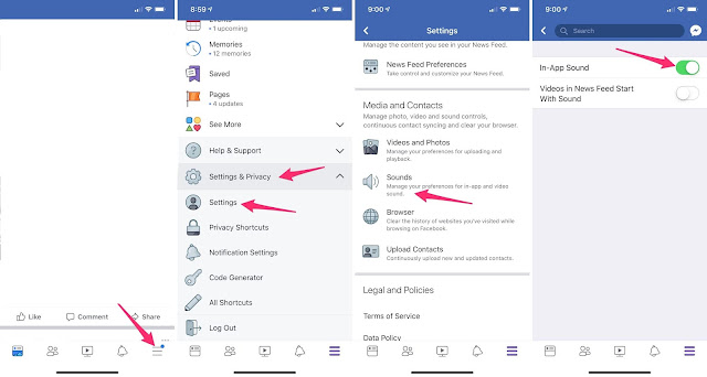 How to turn-off sounds in the Facebook app