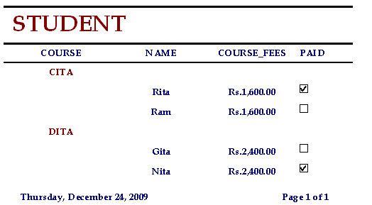 Table name: STUDENT