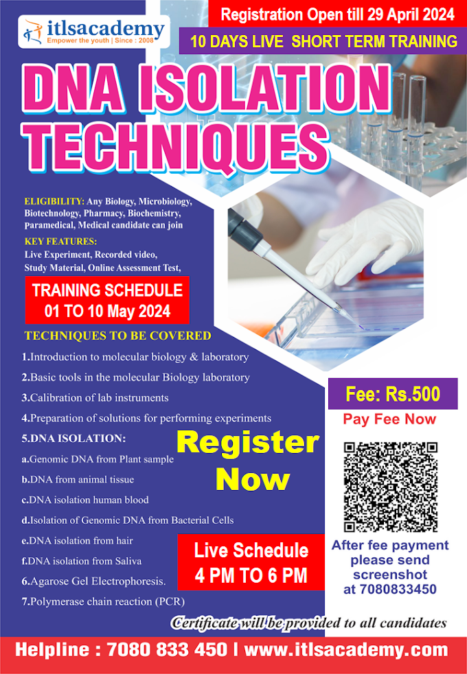 DNA ISOLATION TECHNIQUES | 10 DAYS ONLINE SHORT TERM LIVE TRAINING | OFFER FEE: Rs.500/only