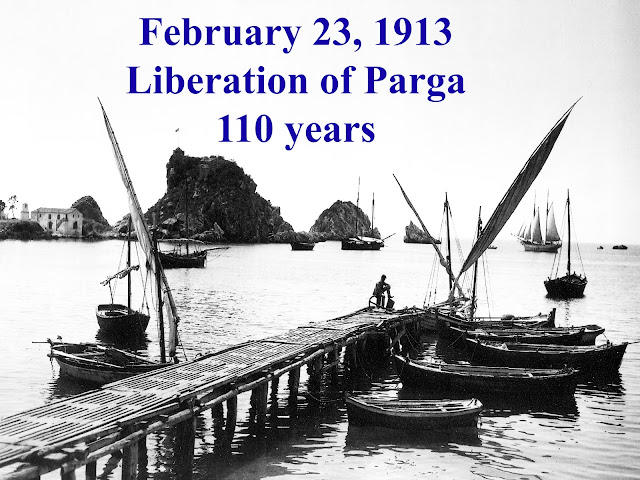 In 1913, on February 23, the Ottoman commander, Celio Muliazimi, surrendered the keys to the city of Parga to Lieutenant Angelos Fetsis, Greek commander of the Acheron battalion.