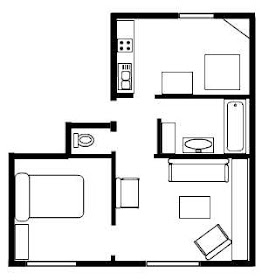 One Bedroom Apartment Floor Plans Phase II One Bedroom Small 775