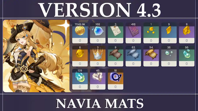 genshin impact navia ascension materials, genshin impact navia talent materials, genshin navia mats, genshin navia materials, genshin navia