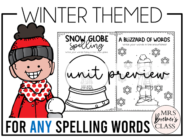 Winter Spelling and Word Work activities to practice any words for Kindergarten, First Grade, Second Grade, and Third Grade