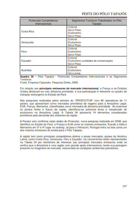 DIAGNÓSTICO DA ÁREA E DAS ATIVIDADES TURÍSTICAS DO PÓLO TAPAJÓS - NOVEMBRO 2010 - PARTE II – PARÁ – BRASIL