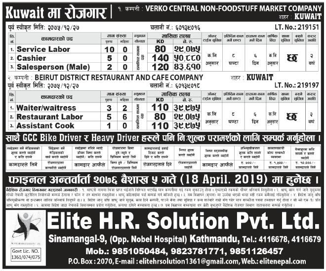 Jobs in Kuwait for Nepali, Salary Rs 50,880
