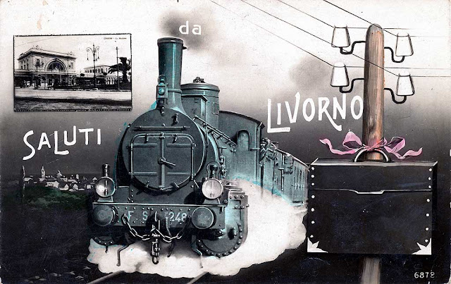 Greetings from Livorno, Saluti da Livorno, vintage postcard