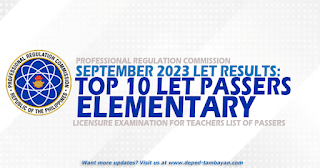 September 2023 LET Result: Top 10 Passers Elementary Level