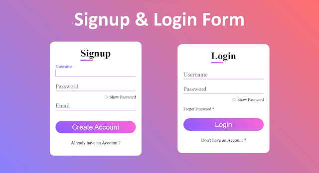 signup and login form