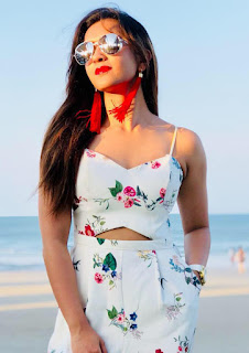 koushani mukherjee in white bikini near the sea shore