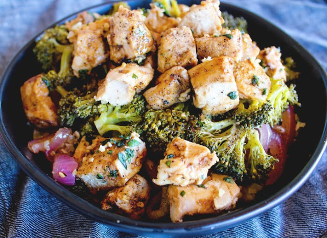 Sheet Pan Balsamic Basil Chicken Cauliflower Rice Bowl 