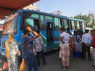 A battered city bus