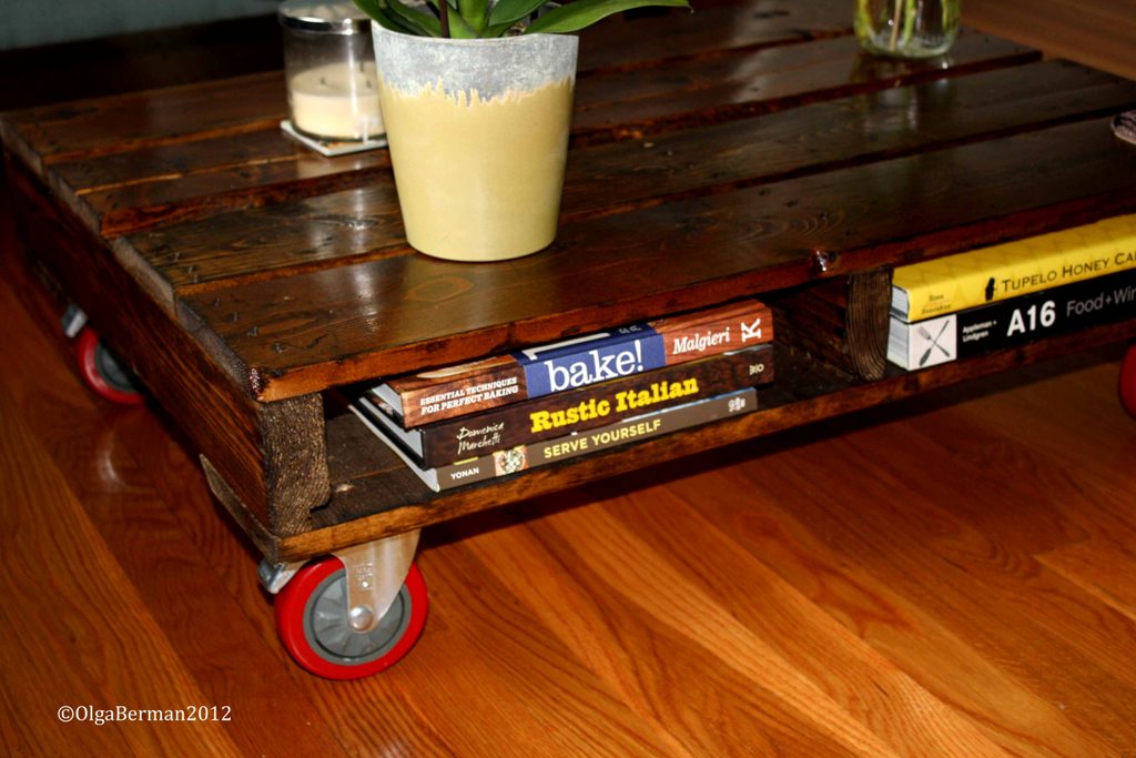  of the shelf aspect of my pallet coffee table and the awesome wheels