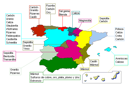 Resultado de imagen de mapa recursos mineros en españa