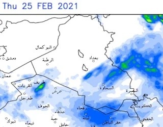 تطورات حالة الطقس امطار خفيف الي معتدلة الشدة مع فرص للغزارة