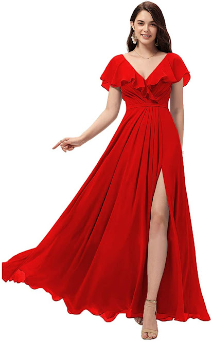 Elegant Red Chiffon Bridesmaid Dresses