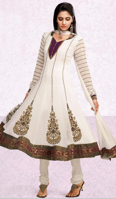 Off White Faux Georgette Wedding Churidar Kameez