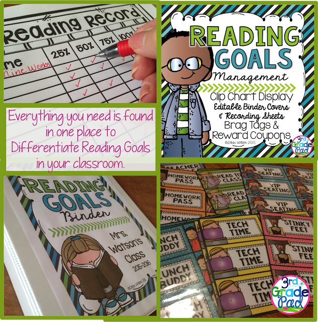 4 great reasons to differentiate setting reading goals using strategies that can start any time in the school year!  Love the clip chart and brag tag idea!