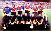 F. C. BARCELONA - Barcelona, España - Temporada 1985-86 - Urruticoechea, Sánchez, Schuster, Alexanco, Julio Alberto, Migueli; Corbella (utillero), Carrasco, Víctor, Pichi Alonso, Calderé y Esteban - REAL ZARAGOZA 1 (Rubén Sosa), F. C. BARCELONA 0 - 26/04/1986 - Copa del Rey, final - Madrid, estadio Vicente Calderón - El ZARAGOZA gana su tercer título de Copa