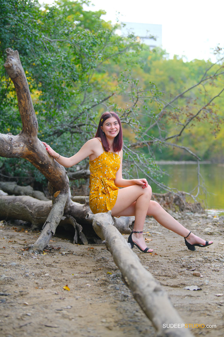 Huron High School Girls Senior Portrait in Nature Water Fall Colors SudeepStudio.com Ann Arbor Senior Pictures Photographer