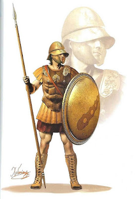 Batalhão Sagrado de Tebas - Hoplita tebano com a maça de Hércules decorando o escudo (arte de C.Giannopoulos)