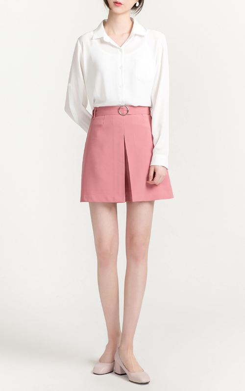 Belted Pleated Front Mini Skirt