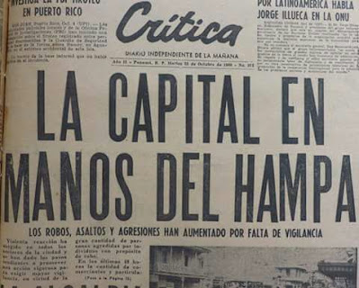 Éste era el titular del Diario Critica del Martes 22 de Octubre de 1965