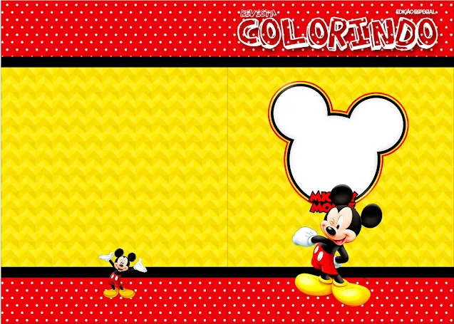 Mickey en Fondo Amarillo con Zigzags y Rojo con Lunares: Imprimibles Gratis para Fiestas.