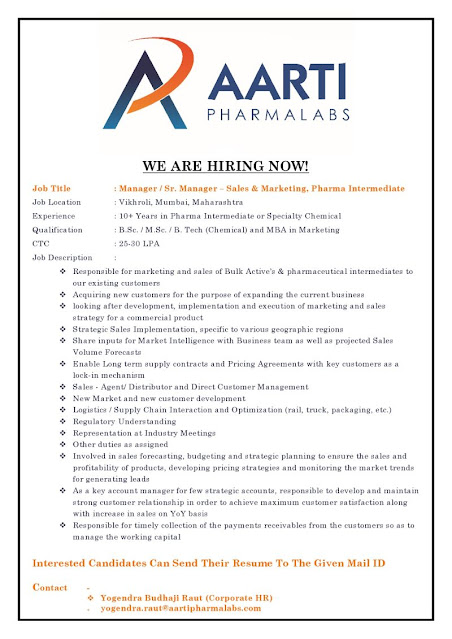 Aarti Pharma Job Vacancy For Sales & Marketing