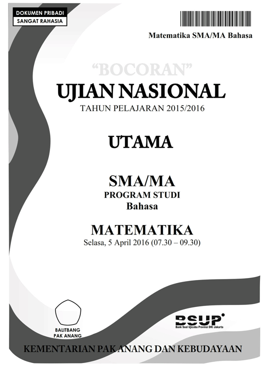 Bocoran Soal UN Matematika 2016 SMA Bahasa