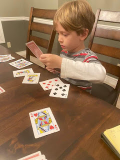 Grandson Tyler (age 5) playing the  Card Game  War.