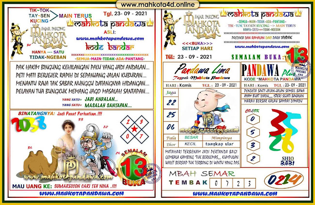 Syair Prediksi Jitu Pakong Mahkota Pandawa Kamis, 23 - September - 2021