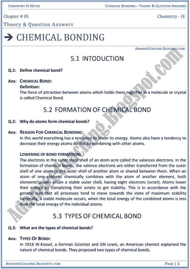 Chemistry Chapter 05 Notes - Chemical Bonding