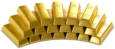 Gold bars stacked and lined up.