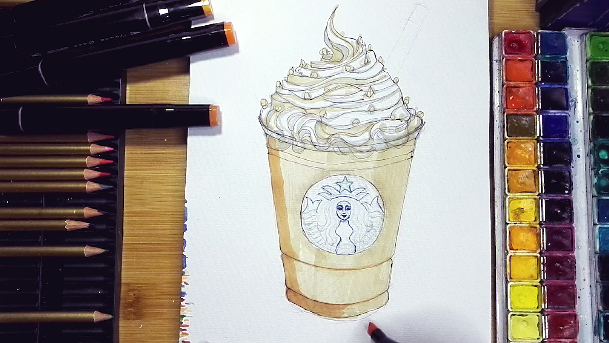How to draw a cup of Starbuck coffee with Mark pen step by step tutorial