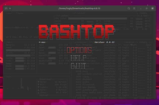 Bashtop menu