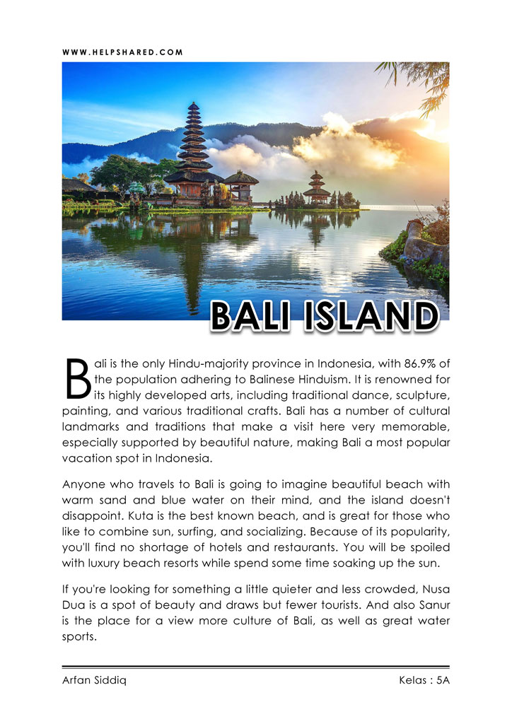 Deskripsi tempat wisata Bali