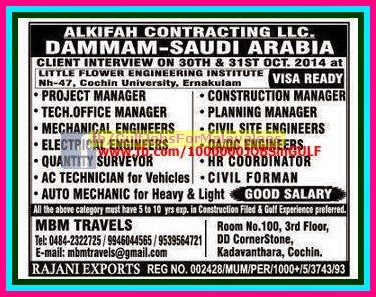 Alkifah Contracting LLC Job Vacancies for KSA 