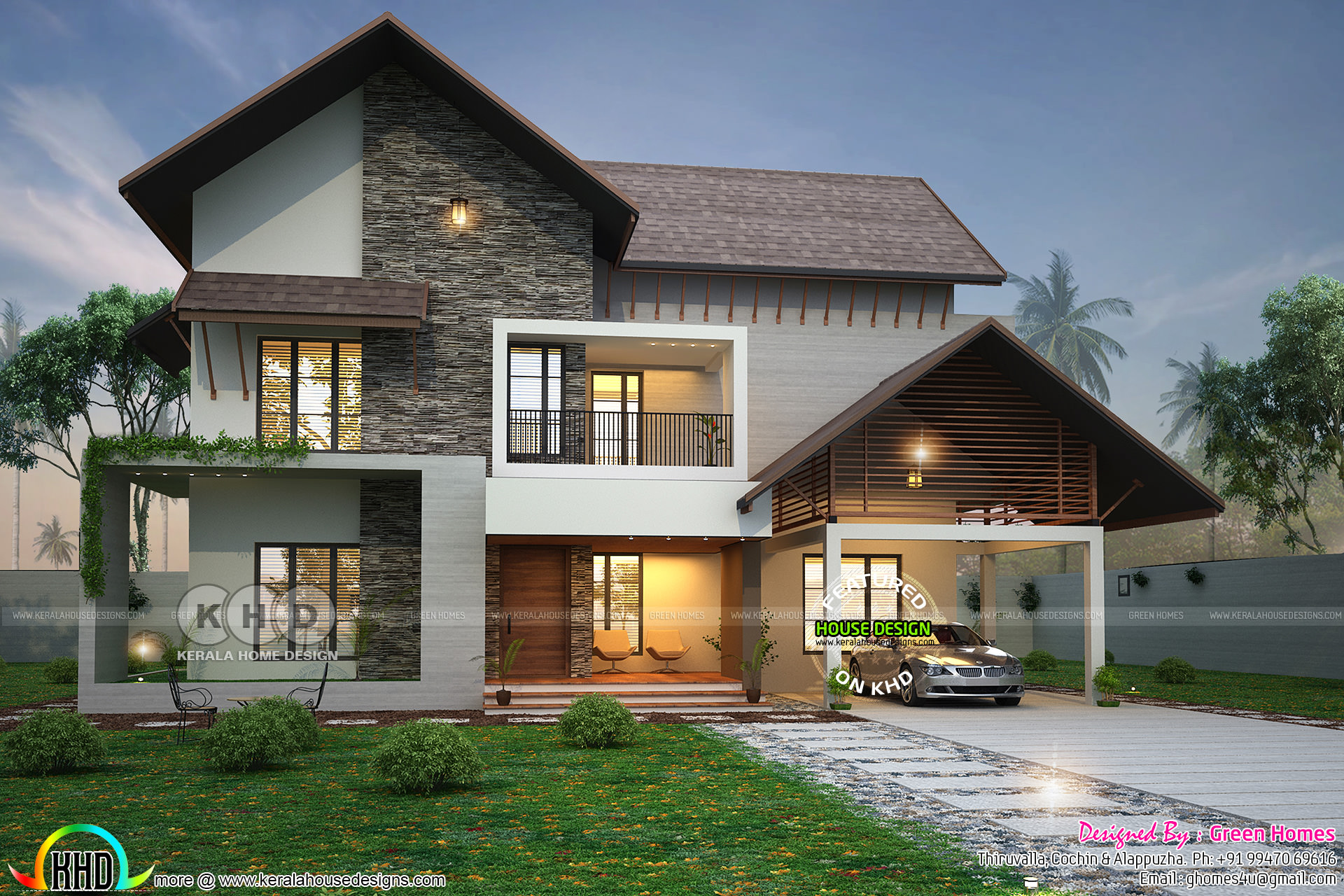 2900 square feet 4 BHK sloped  roof  house  Kerala home 