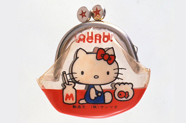 Hello Kitty made her first appearance as a decoration on a vinyl coin purse, 