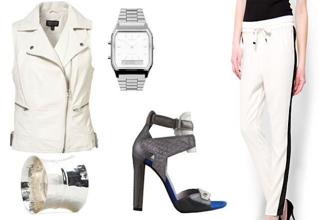 biker waistcoat, alexander wang,track trousers,spring look, white look,