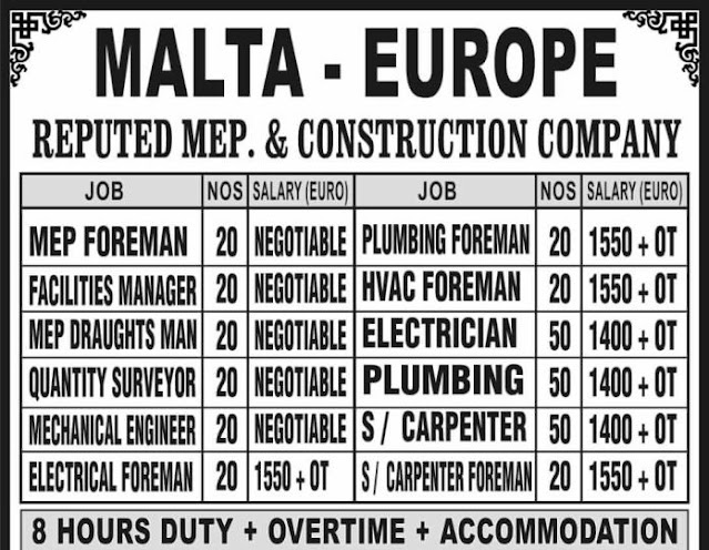 Malta job vacancy for MEP and construction company