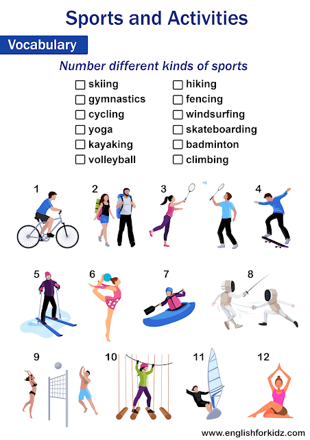 Free printable sports worksheet - matching pictures to words