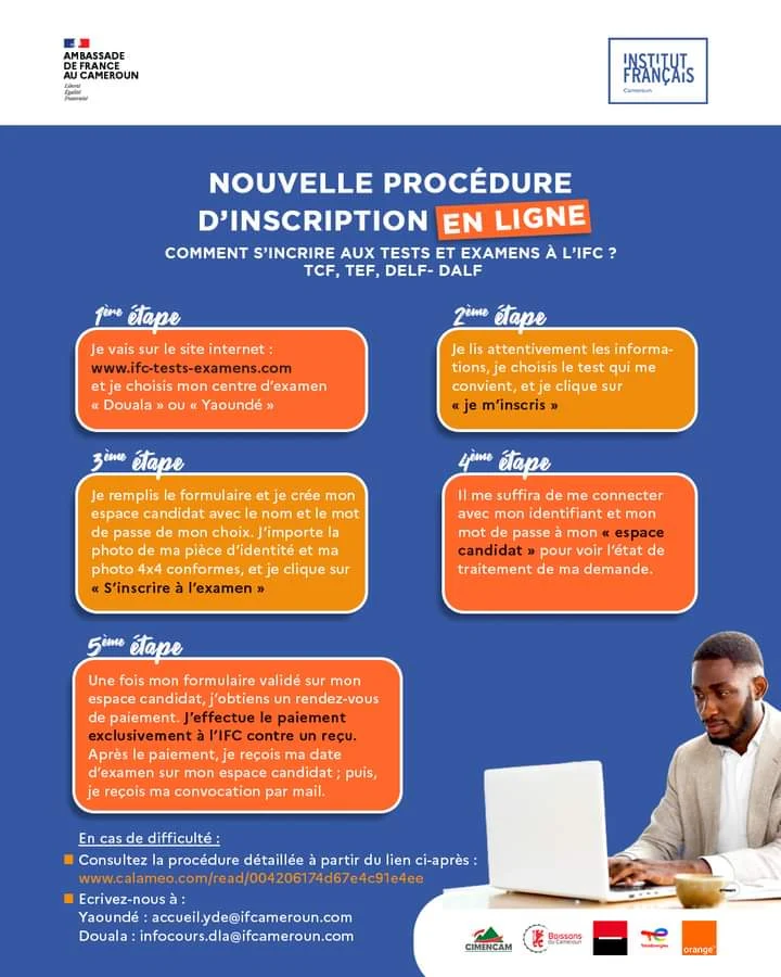 Nouvelle procédure d'inscription en ligne aux tests et examens TCF, TEF, DELF-DALF au Cameroun