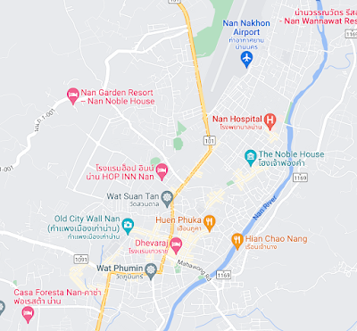Map of Nan town in Nan province, North Thailand
