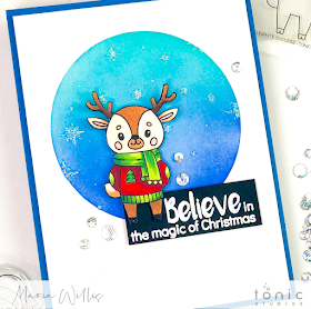 #cardbomb, maria willis, #tonicstudios, #tonicstudiosusa, #tonicstudiosgardenparty, #tonicwonderfulwishes, #stamp, #ink, #paper, #cards, #cardmaker, #cardmaking, #handmade, #art, #color, #christmas, #reindeer, Christmas Snow Globe, Celebrate Success