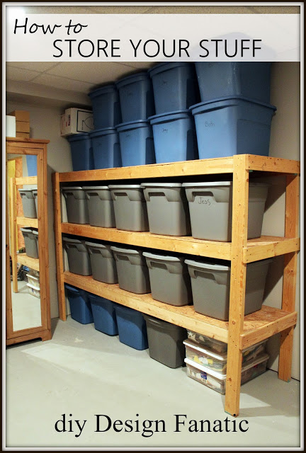 storage shelves, diy storage shelves, basement storage, garage storage