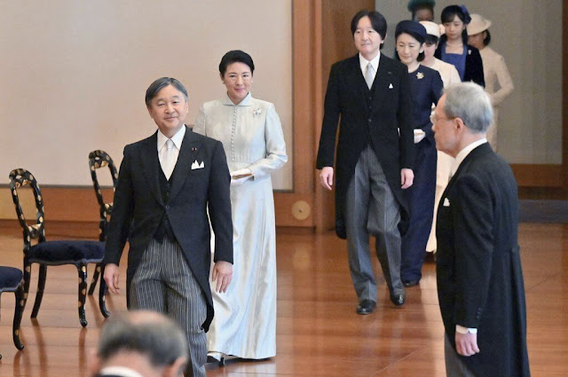 Empress Masako, Princess Aiko, Crown Prince Fumihito, Crown Princess Kiko and Princess Kako at New Year's Lectures